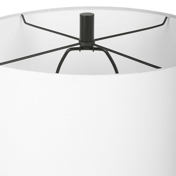 Uttermost Collar Gloss White Glazed Table Lamp With Linen Shade