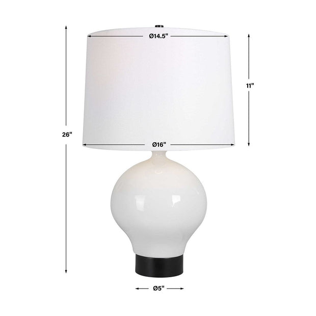 Uttermost Collar Gloss White Glazed Table Lamp With Linen Shade