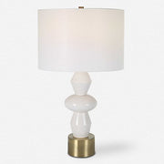 Uttermost Architect Ivory Gloss Glazed and Antique Brass Ceramic Table Lamp With White Linen Shade
