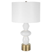 Uttermost Architect Ivory Gloss Glazed and Antique Brass Ceramic Table Lamp With White Linen Shade