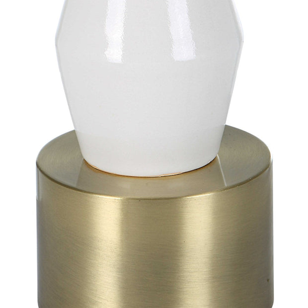 Uttermost Architect Ivory Gloss Glazed and Antique Brass Ceramic Table Lamp With White Linen Shade