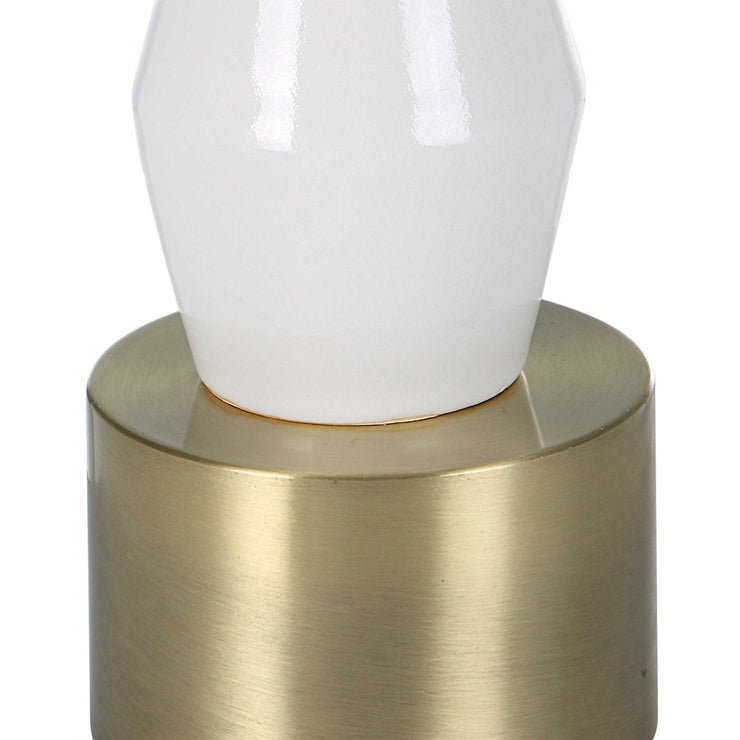 Uttermost Architect Ivory Gloss Glazed and Antique Brass Ceramic Table Lamp With White Linen Shade