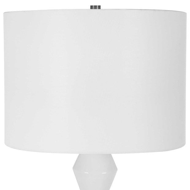 Uttermost Architect Ivory Gloss Glazed and Antique Brass Ceramic Table Lamp With White Linen Shade