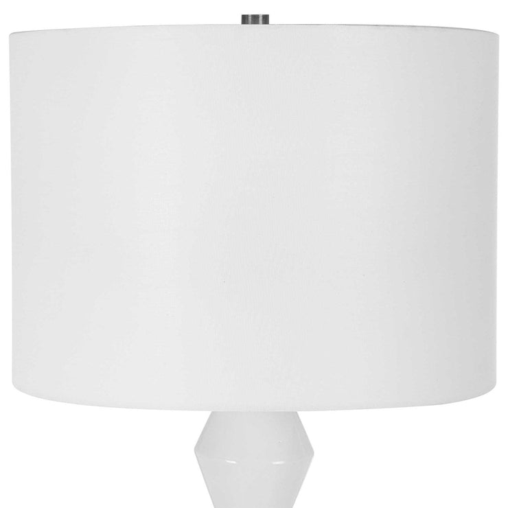 Uttermost Architect Ivory Gloss Glazed and Antique Brass Ceramic Table Lamp With White Linen Shade