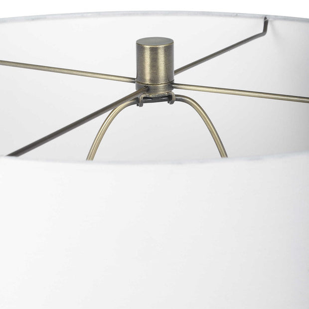 Uttermost Architect Ivory Gloss Glazed and Antique Brass Ceramic Table Lamp With White Linen Shade