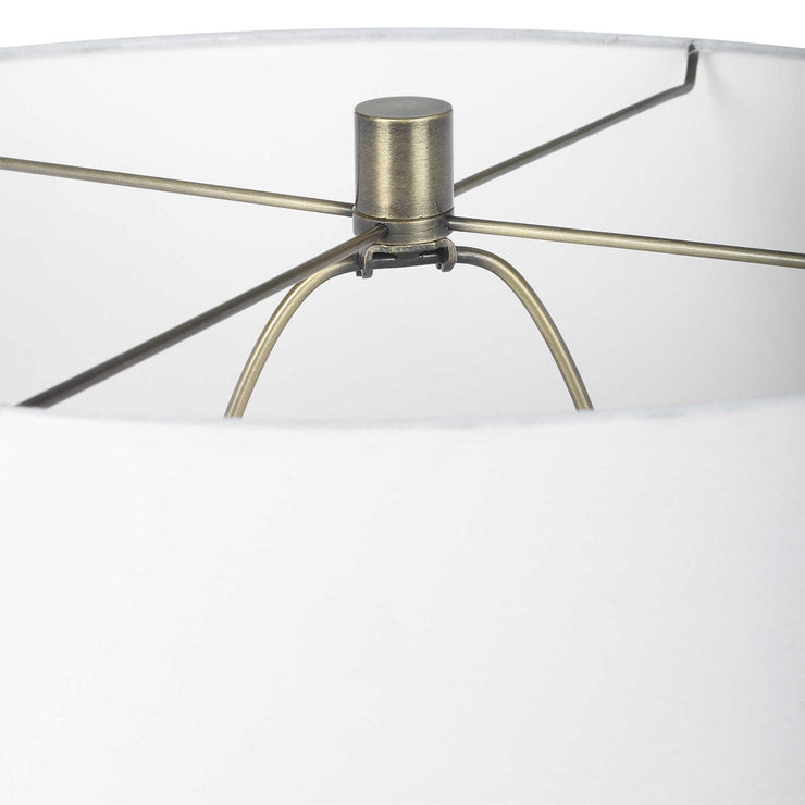 Uttermost Architect Ivory Gloss Glazed and Antique Brass Ceramic Table Lamp With White Linen Shade