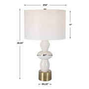 Uttermost Architect Ivory Gloss Glazed and Antique Brass Ceramic Table Lamp With White Linen Shade