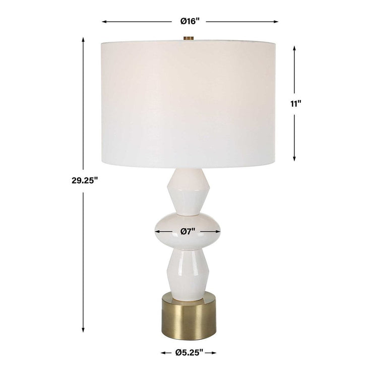 Uttermost Architect Ivory Gloss Glazed and Antique Brass Ceramic Table Lamp With White Linen Shade