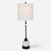 Uttermost Alliance White Marble and Black Iron Buffet Lamp With Linen Drum Shade