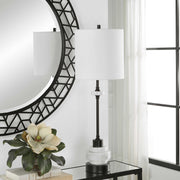 Uttermost Alliance White Marble and Black Iron Buffet Lamp With Linen Drum Shade