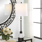 Uttermost Alliance White Marble and Black Iron Buffet Lamp With Linen Drum Shade