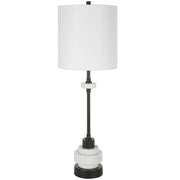 Uttermost Alliance White Marble and Black Iron Buffet Lamp With Linen Drum Shade