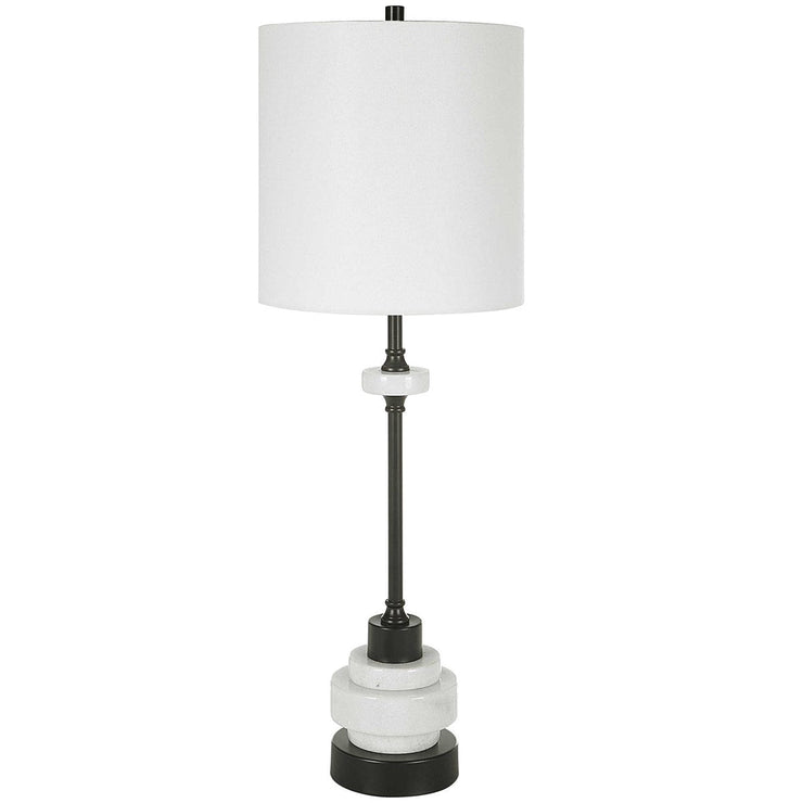 Uttermost Alliance White Marble and Black Iron Buffet Lamp With Linen Drum Shade