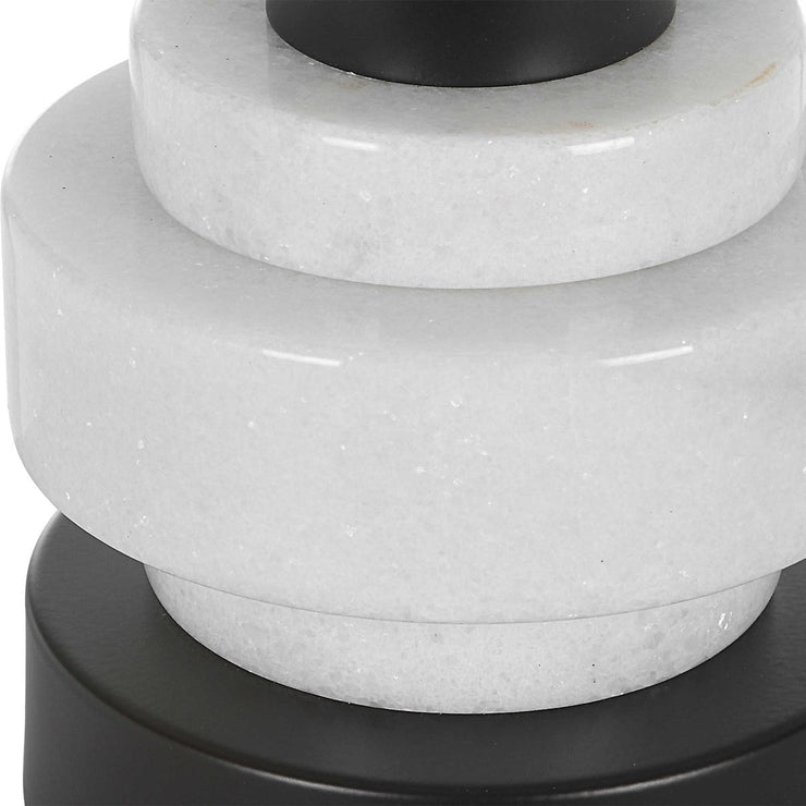 Uttermost Alliance White Marble and Black Iron Buffet Lamp With Linen Drum Shade