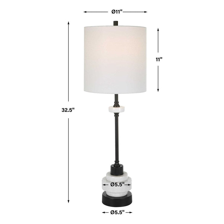 Uttermost Alliance White Marble and Black Iron Buffet Lamp With Linen Drum Shade