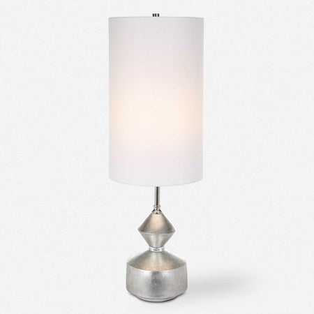 Uttermost Vial Silver Leaf and Polished Nickel Buffet Lamp With White Linen Shade