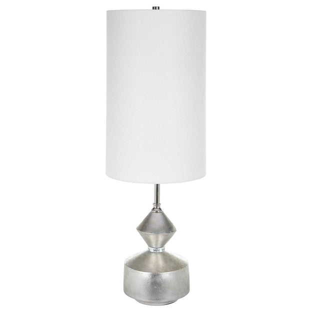 Uttermost Vial Silver Leaf and Polished Nickel Buffet Lamp With White Linen Shade
