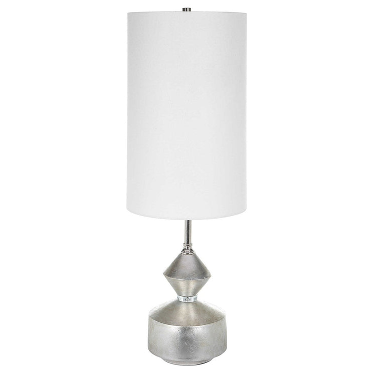 Uttermost Vial Silver Leaf and Polished Nickel Buffet Lamp With White Linen Shade