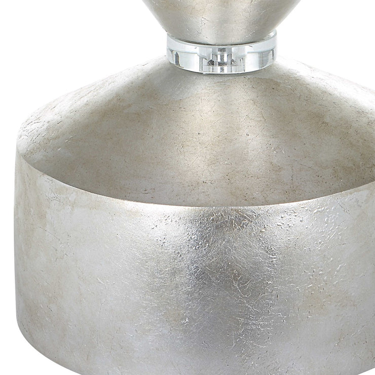 Uttermost Vial Silver Leaf and Polished Nickel Buffet Lamp With White Linen Shade