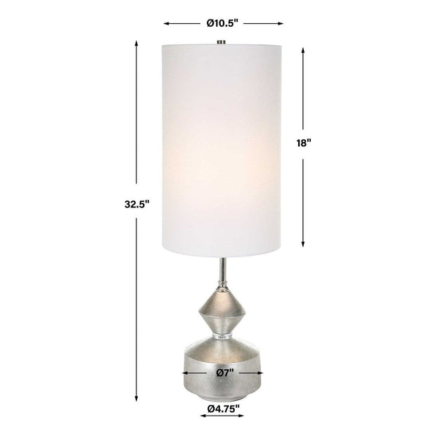 Uttermost Vial Silver Leaf and Polished Nickel Buffet Lamp With White Linen Shade