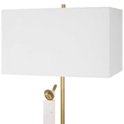 Uttermost Songbirds Brushed Brass and Marble Table Lamp With White Linen Shade