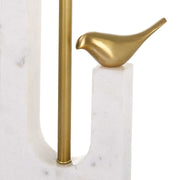 Uttermost Songbirds Brushed Brass and Marble Table Lamp With White Linen Shade
