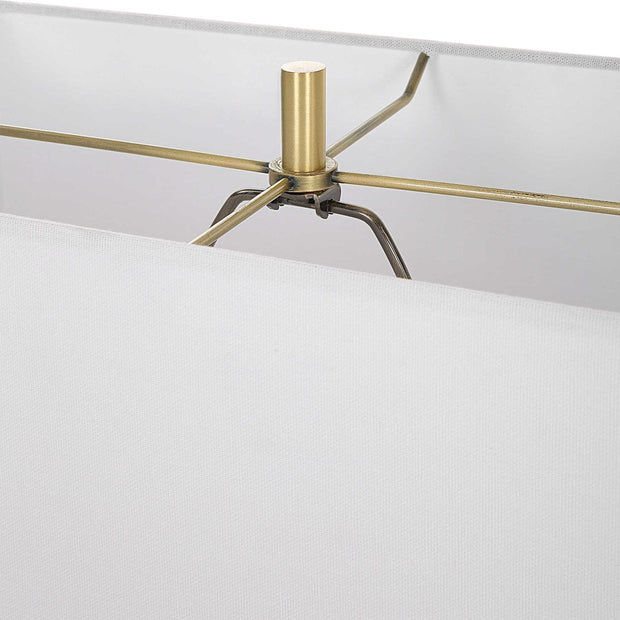 Uttermost Songbirds Brushed Brass and Marble Table Lamp With White Linen Shade