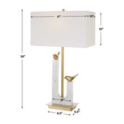 Uttermost Songbirds Brushed Brass and Marble Table Lamp With White Linen Shade