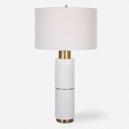 Uttermost Ruse White and Brushed Brass Table Lamp With Linen Shade