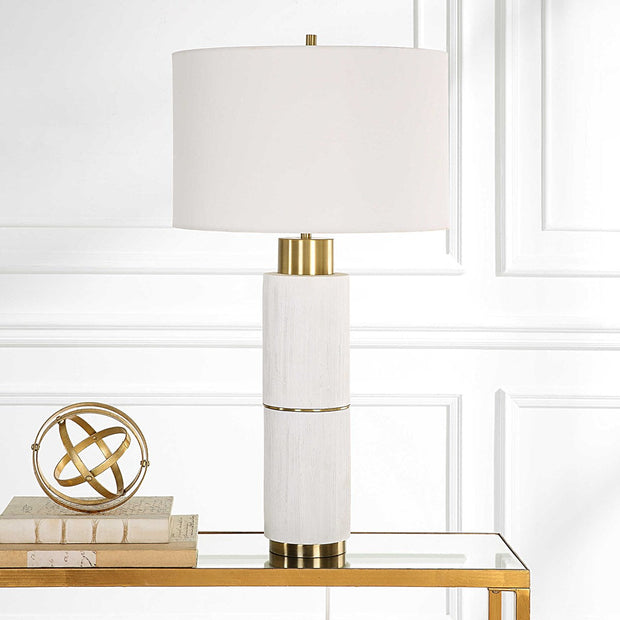 Uttermost Ruse White and Brushed Brass Table Lamp With Linen Shade