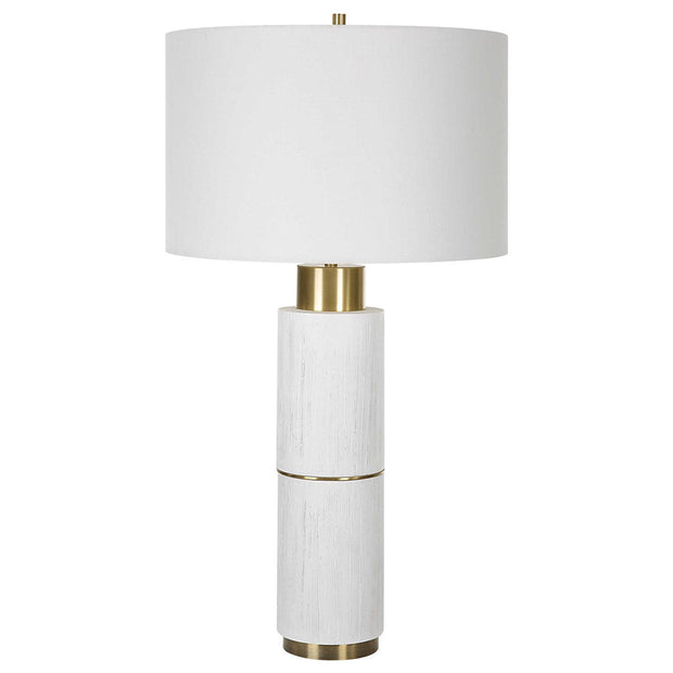 Uttermost Ruse White and Brushed Brass Table Lamp With Linen Shade