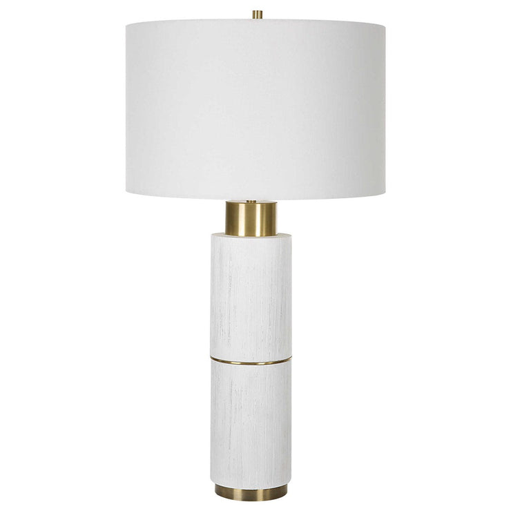 Uttermost Ruse White and Brushed Brass Table Lamp With Linen Shade