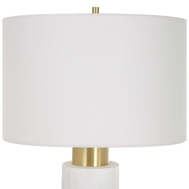 Uttermost Ruse White and Brushed Brass Table Lamp With Linen Shade