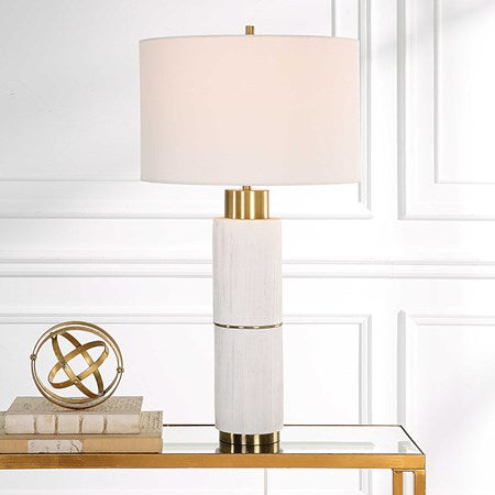Uttermost Ruse White and Brushed Brass Table Lamp With Linen Shade
