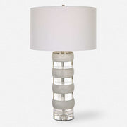 Uttermost Band Together Bleached Wood and Crystal Table Lamp With White Drum Shade