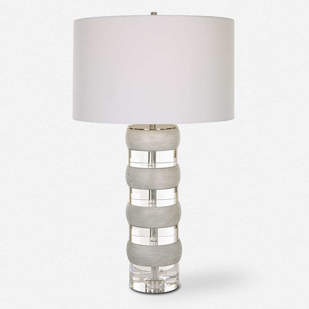 Uttermost Band Together Bleached Wood and Crystal Table Lamp With White Drum Shade