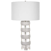 Uttermost Band Together Bleached Wood and Crystal Table Lamp With White Drum Shade