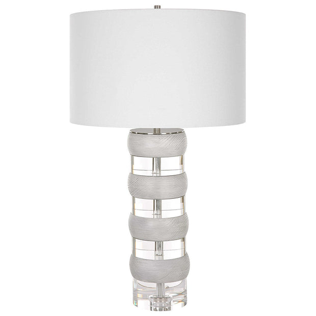 Uttermost Band Together Bleached Wood and Crystal Table Lamp With White Drum Shade