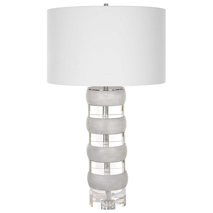 Uttermost Band Together Bleached Wood and Crystal Table Lamp With White Drum Shade