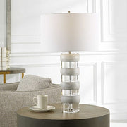 Uttermost Band Together Bleached Wood and Crystal Table Lamp With White Drum Shade