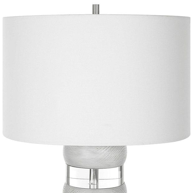 Uttermost Band Together Bleached Wood and Crystal Table Lamp With White Drum Shade