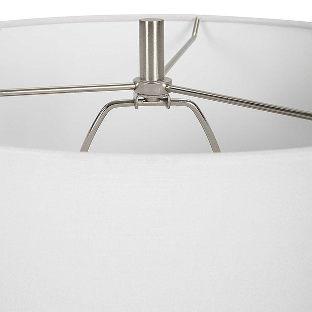 Uttermost Band Together Bleached Wood and Crystal Table Lamp With White Drum Shade