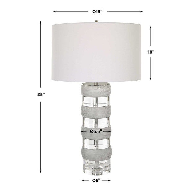 Uttermost Band Together Bleached Wood and Crystal Table Lamp With White Drum Shade
