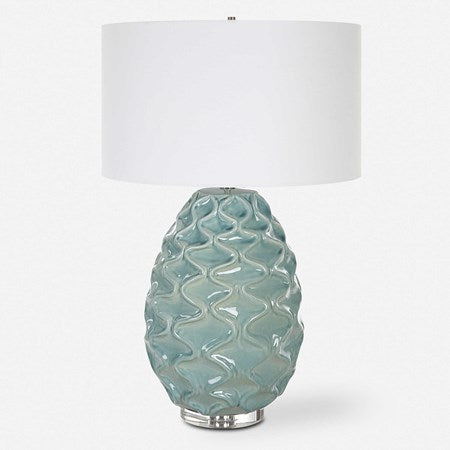 Uttermost Laced Up Foam Gloss Glazed Ceramic Table Lamp With White Linen Shade