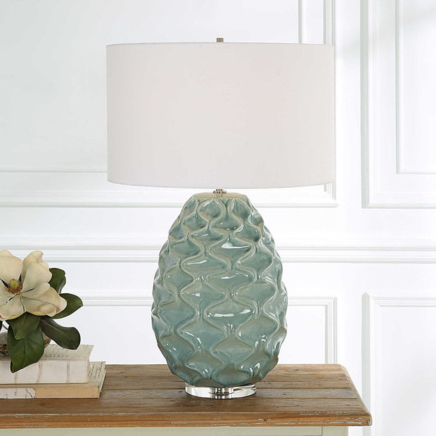Uttermost Laced Up Foam Gloss Glazed Ceramic Table Lamp With White Linen Shade