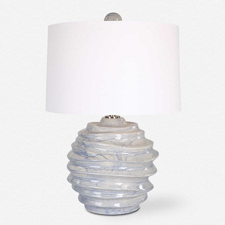 Uttermost Waves Blue and White Ceramic Accent Lamp With White Shade