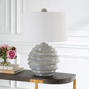 Uttermost Waves Blue and White Ceramic Accent Lamp With White Shade