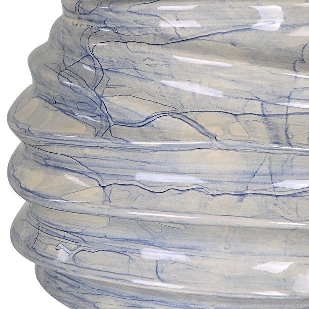 Uttermost Waves Blue and White Ceramic Accent Lamp With White Shade