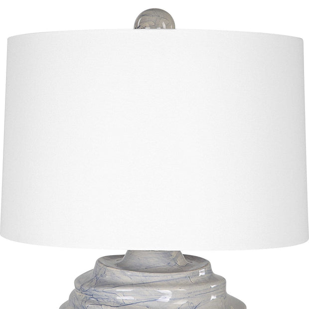 Uttermost Waves Blue and White Ceramic Accent Lamp With White Shade