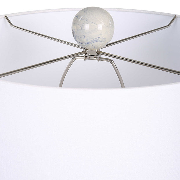 Uttermost Waves Blue and White Ceramic Accent Lamp With White Shade